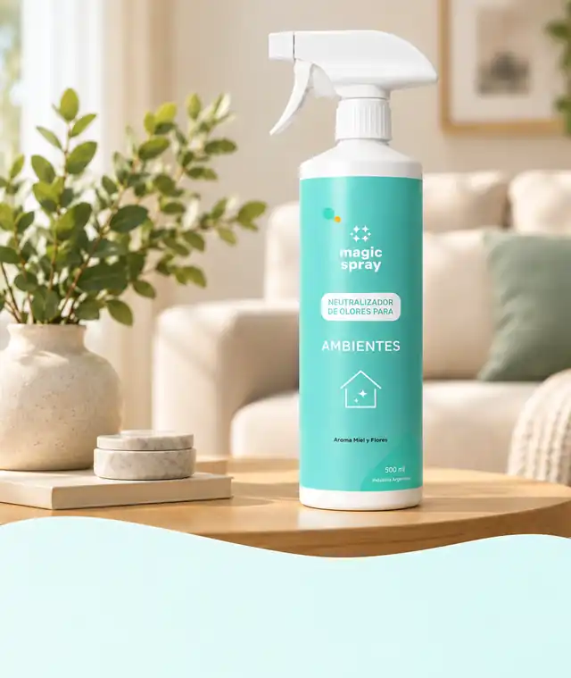 Magic Spray Ambientes 500 ml sobre una mesa del living