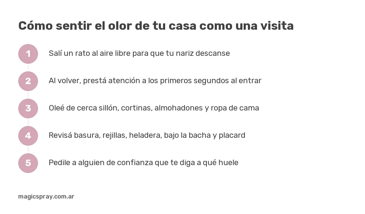 Pasos a seguir si no siento el olor de mi casa: salir, volver, oler las telas y revisar las fuentes