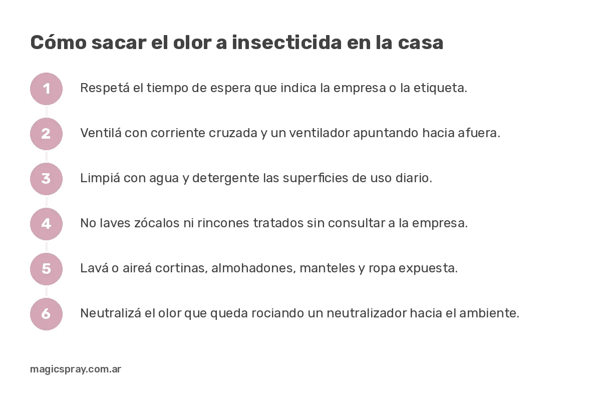 Pasos para sacar el olor a insecticida en la casa después de fumigar: esperar, ventilar, limpiar, lavar telas y neutralizar