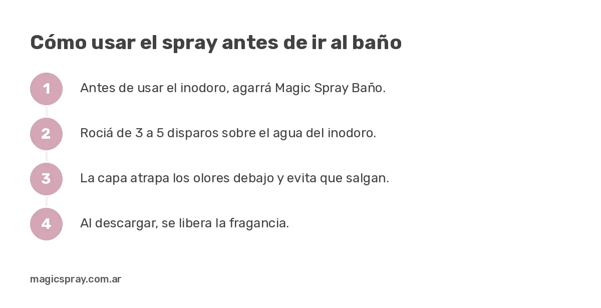 Pasos para usar un spray para usar antes de ir al baño: disparos sobre el agua, capa que retiene el olor y descarga